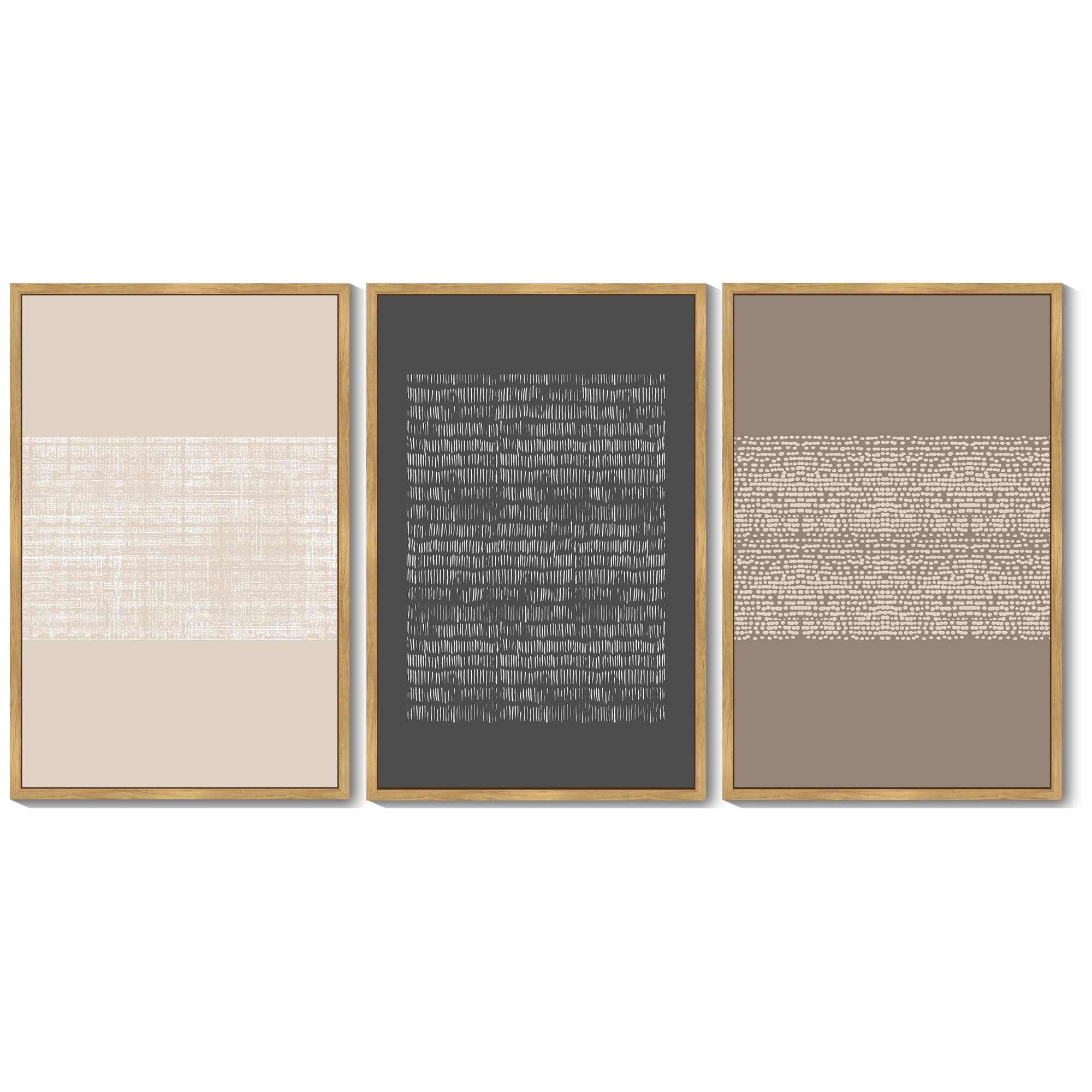Drsoum 16x24in3pcs Brown Framed Boho Vintage Canvas Print Wall Art Geometric Pattern Abstract Shapes Modern Art