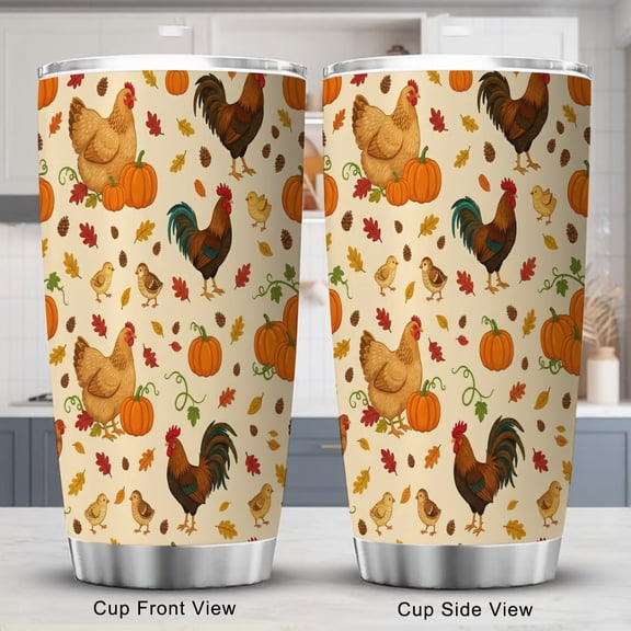 Chicken Tumbler 20oz Vacuum Insulated Coffee Mug Autumn Pumpkin Decor