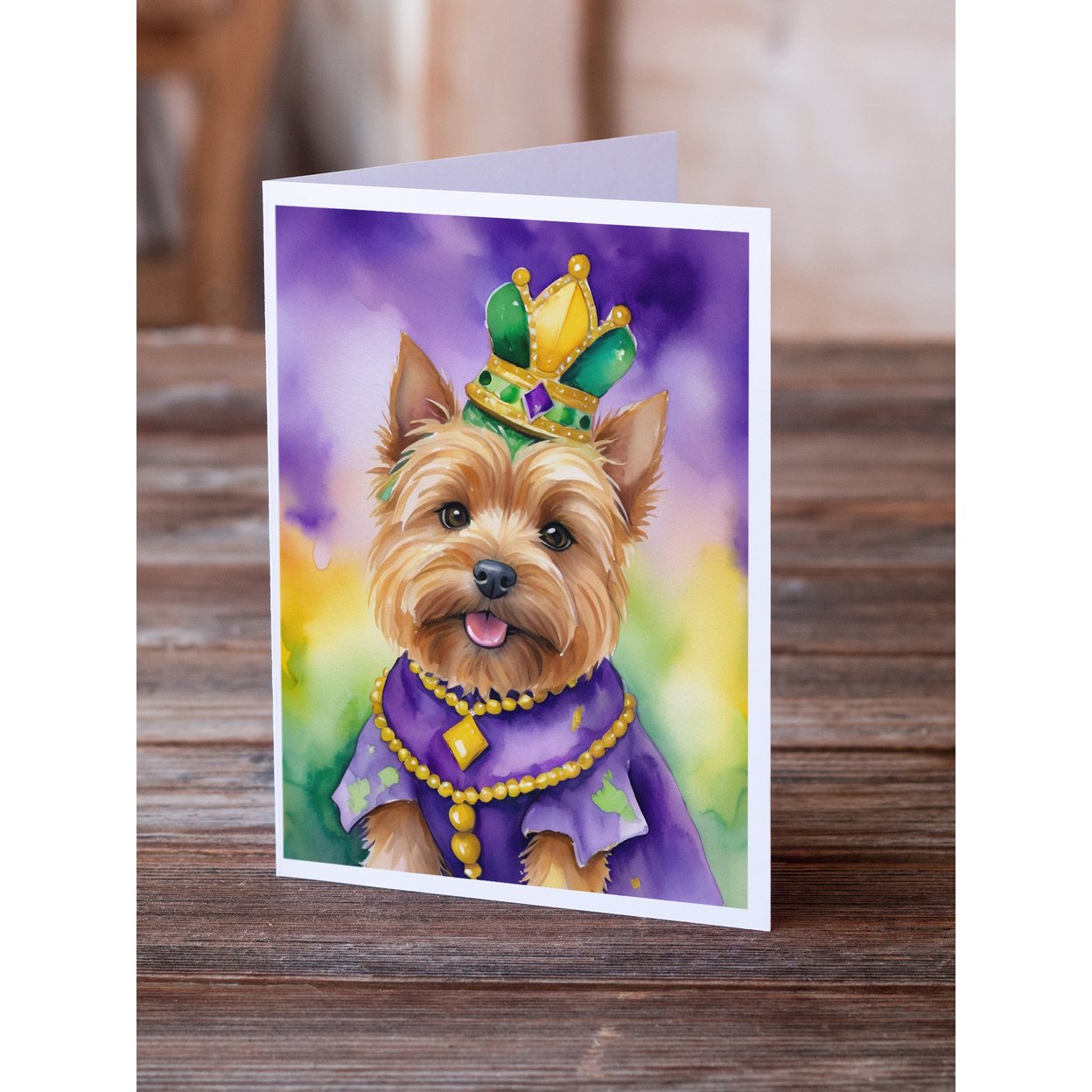 Norwich Terrier King of Mardi Gras Greeting Cards Pack of 8 7 in x 5 in