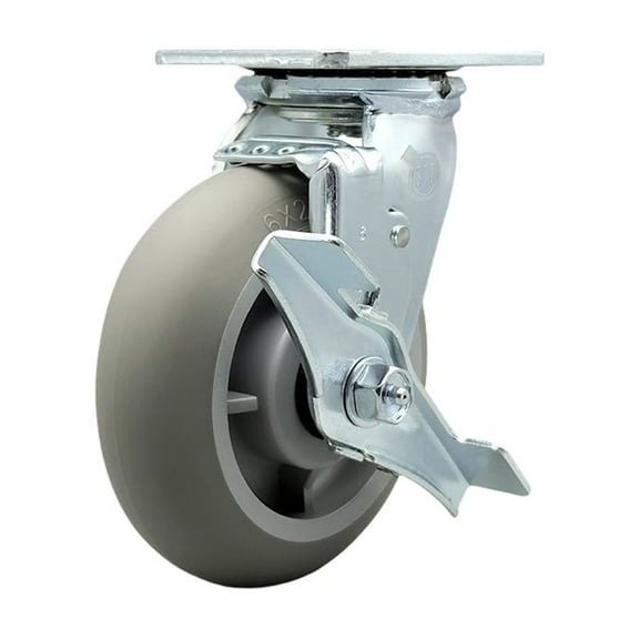 6 Inch Thermoplastic Rubber Swivel Caster with Roller Bearing and Brake SCC