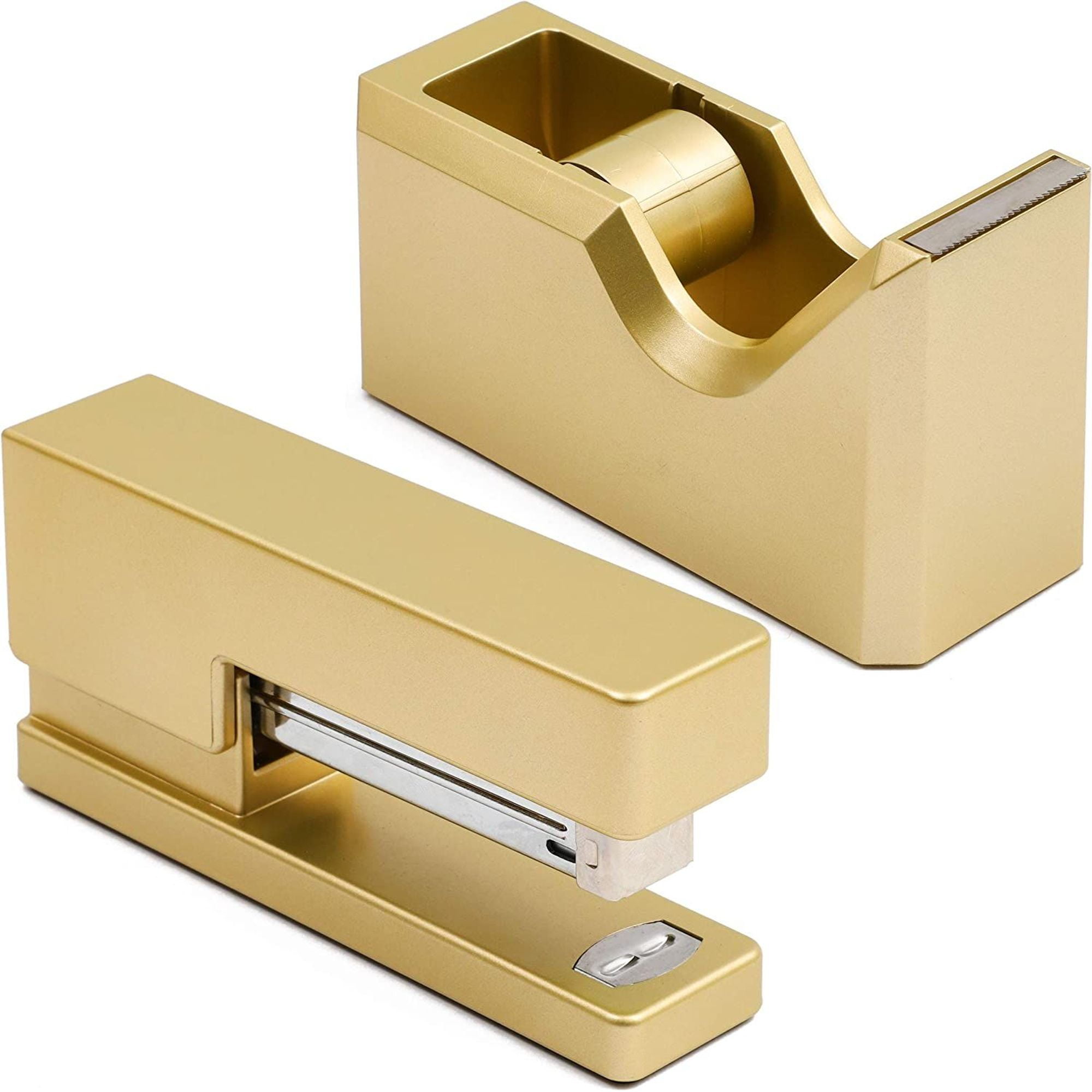 Set of 2 Tape Dispenser and Stapler Set, Premium Metal Made in Gold