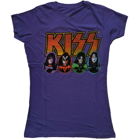 KISS Ladies T-Shirt: Logo, Faces & Icons (Large)