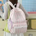 thumbnail image 3 of Women Bow Print Backpack with Lace Trim, Large Capacity Multi-Pockets School Bag for Travel Outdoor (Pink 430*300*130), 3 of 9