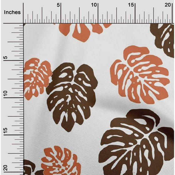 oneOone Silk Tabby Brown Fabric Monstera Leaves Block Sewing Material Print Fabric By The Yard 42 Inch Wide