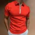 thumbnail image 2 of Pure Red Men Zipper T-shirt Summer Casual Short Sleeve T-shirt Top, 2 of 7