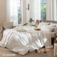 thumbnail image 2 of MooMee Striped Duvet Cover Set Twin 100% Washed Cotton 100% Washed Cotton Linen Like Textured Breathable 2-Piece (White& Almond Milk Grey Wide Stripes, 68"x90"), 2 of 6