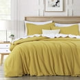thumbnail image 2 of Chezmoi Collection Solid Yellow 100% Washed Cotton Duvet Cover Set Queen Size, 3-Piece Luxury Soft Breathable Smooth Cooling Comforter Cover with Button Closure, 2 of 9