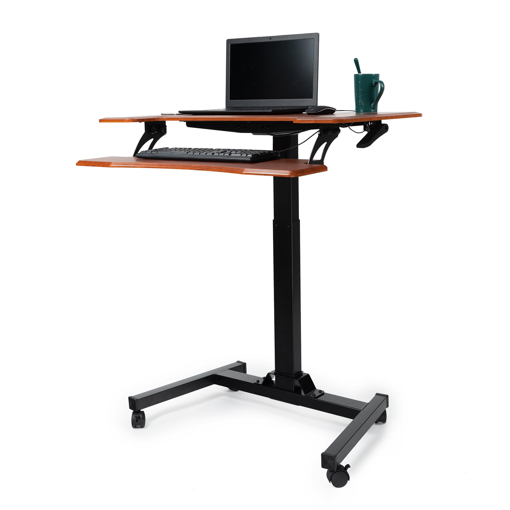 Pneumatic Height Adjustable Mobile Stand up Computer Desk with Wheels