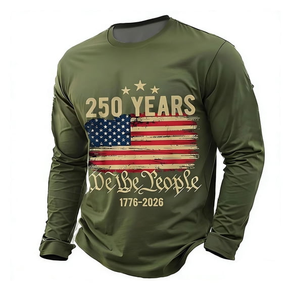 Wxolcjlv Usa 250Th Anniversary T-Shirt For Men's Casual Sporty Color Long Sleeve Athletic Fit Crew Neck Workout T Shirt,Size S-3XL
