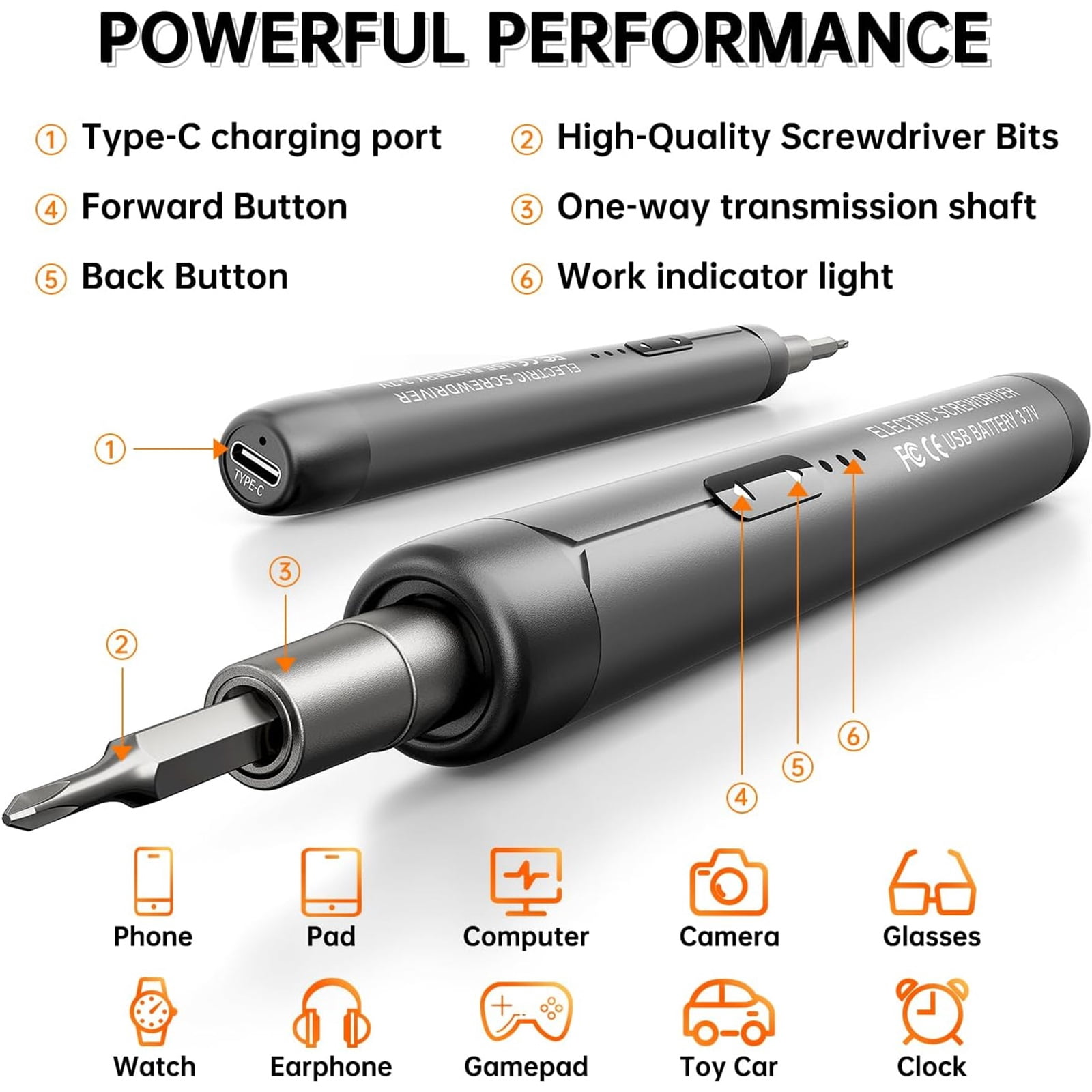 Electric Screwdriver, Precision Screwdriver Set, 88-in-1 Magnetic Bits, Magnetic Storage, 5 Torque Settings, Mini 3.7V Power Screwdriver Repair Tool Kit for PC RC Electronic - GREY