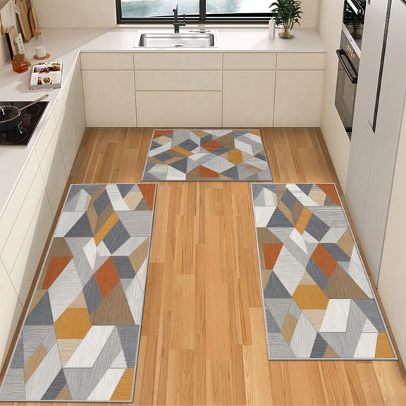 IsecretJoy Washable Kitchen Rugs Sets of 3, Non Slip Kitchen Mats for Floor Waterproof & Stain Resistant Runner Rug for Kitchen, Laundry Room, Hallway