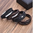 thumbnail image 3 of JO WISDOM Men's Magnetic Steel Strip Buckle Bracelet, Men's Woven Leather Cuff Bracelet, Leather Bracelet, Bohemian Cuff Bracelet, Handmade Spliced Bracelet, Multi layered Men's Bracelet, 3 of 4