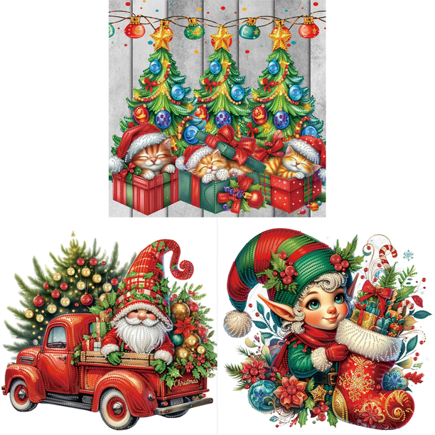 5D DIY Con Forma Especial Parcial Navidad Gato 40x40cm