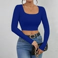 thumbnail image 5 of Thredzr Womens Henley Shirts Long Sleeve Casual Square Neck Basic Ribbed Low Cut Shirt Long Sleeve Spring Fall Winter Solid Color Tshirts 06# Royal Blue XS, 5 of 5