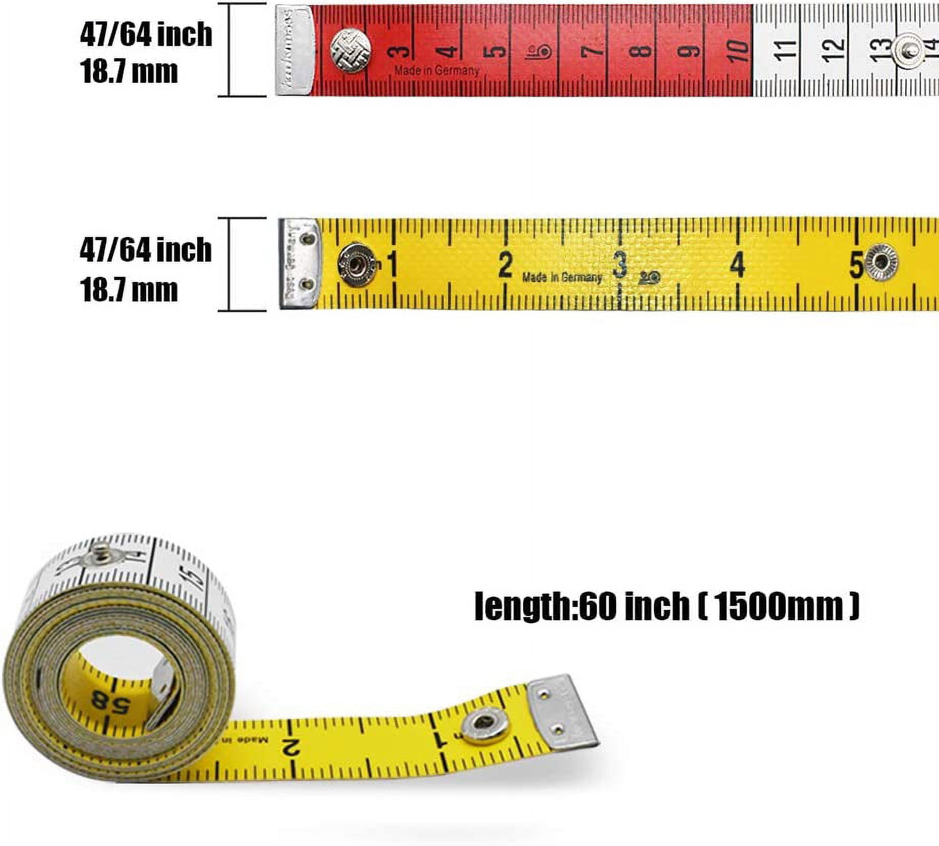 2 Pack Soft Tape Measure Double Scale 60-inch/150-cm for Tailor Sewing Body  Measuring Tape Double Scale Colorful with Snap Button 