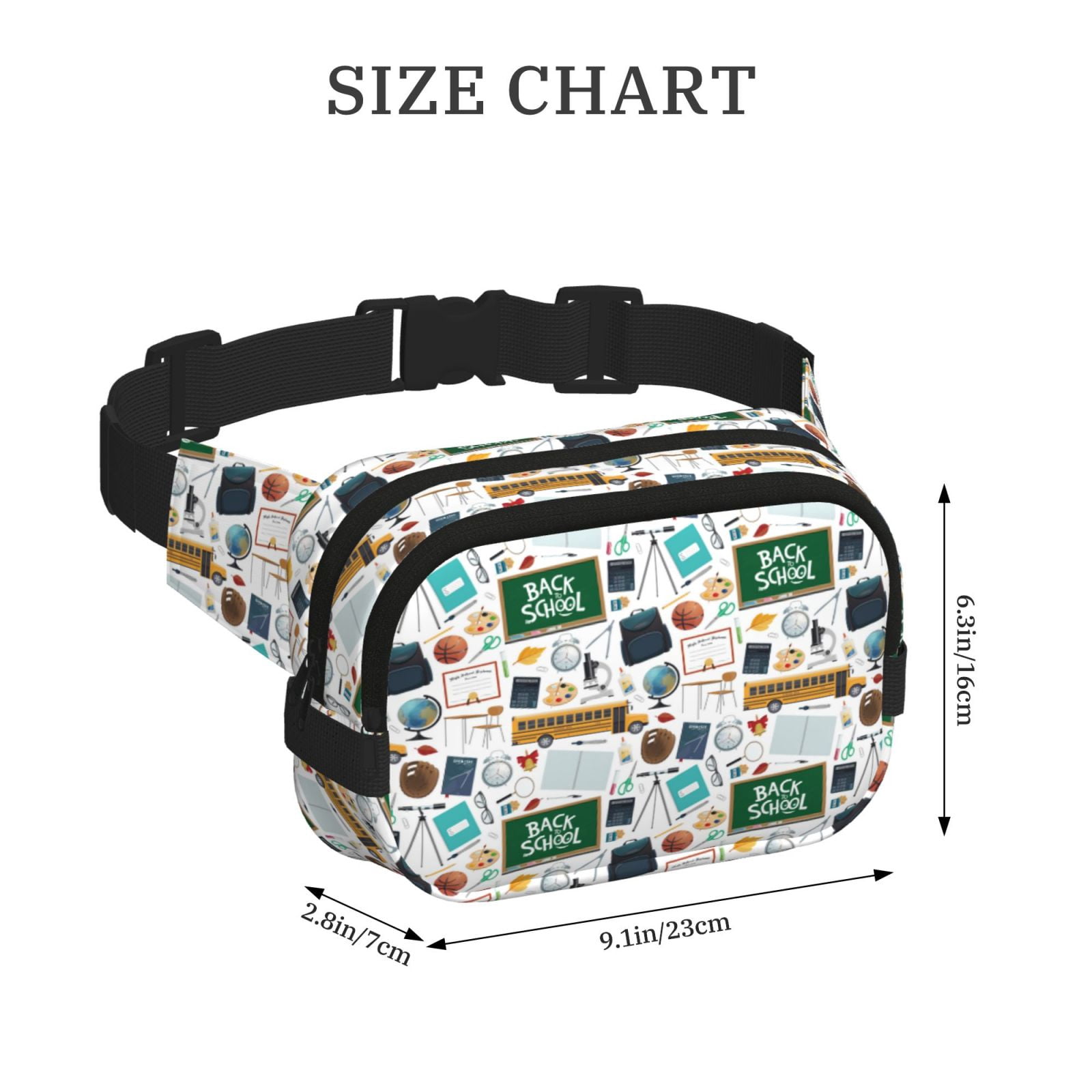 Picia Back To School A Print Square Double-Layer Waist Bag Mini Adjustable Waist Belt Bag Exercise Running Travel Hiking