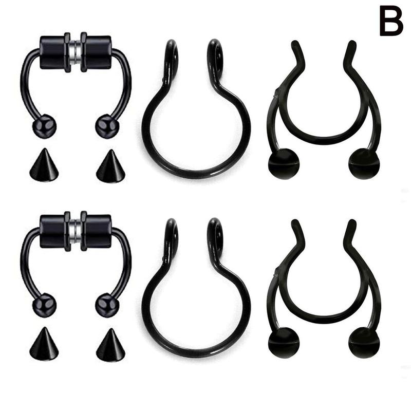 6pcs Magnetic Septum Fakes Nose Ear Rings Steel Non-Piercing Gifts R7Y8 - image 1 of 9
