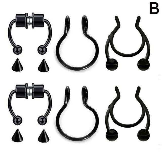 6pcs Magnetic Septum Fakes Nose Ear Rings Steel Non-Piercing Gifts R7Y8