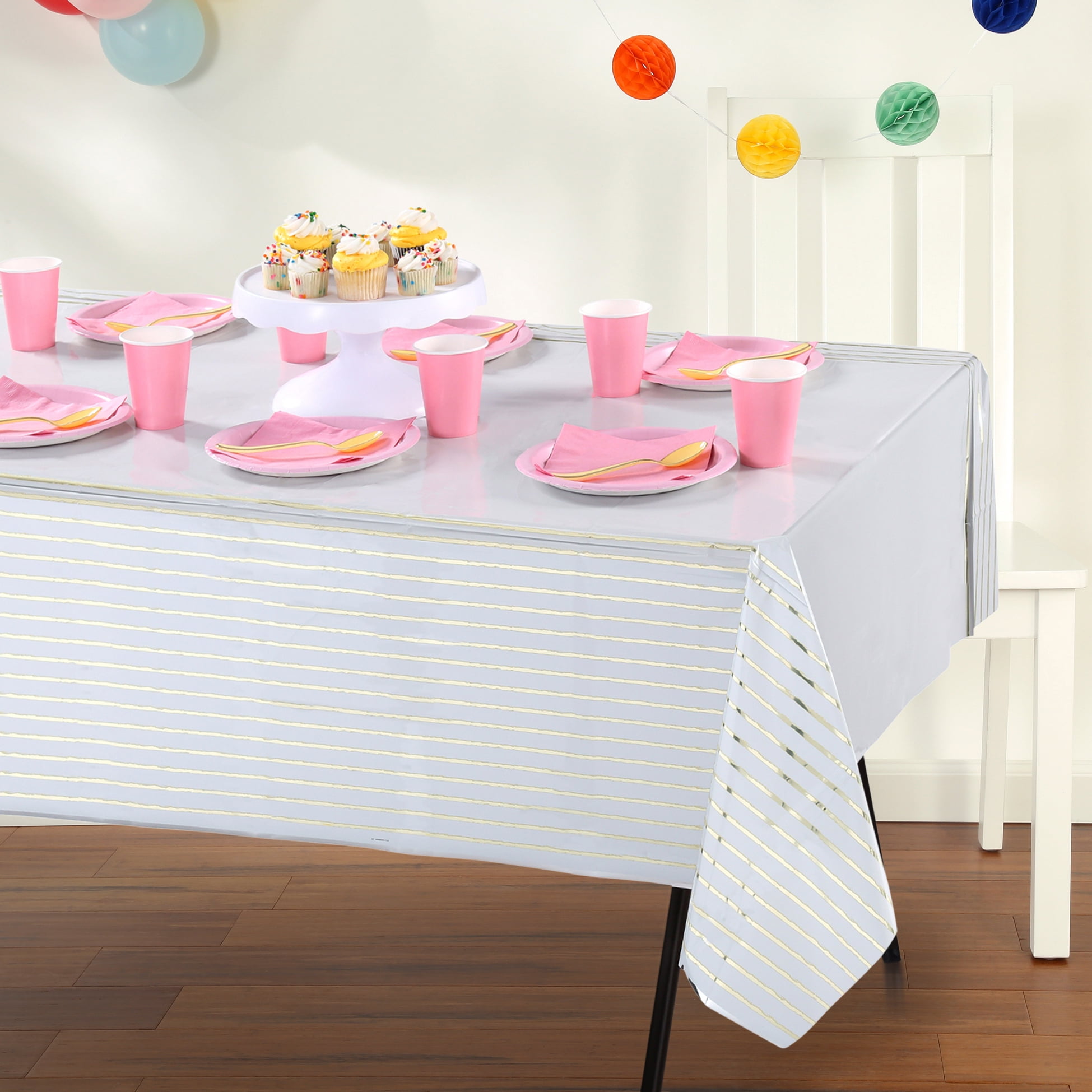 (2 pack) Way To Celebrate Rectangular Table Cover, Gold Striped Metallic, 54 in x 84 in, 1 Count