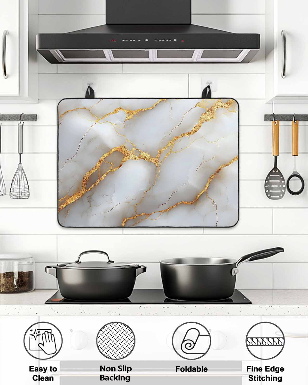 Stove Top Covers for Electric Stove, Marble Grey Glass Stovetop Cover Protector, Gold Texture Modern Crack Scenery Induction Cooktop Protector Oven Mat for Kitchen Countertop 24"x21"