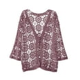 thumbnail image 3 of Women V Neck 3/4 Sleeve Crochet Lace Shirt Jacket Tie Front Cardigan Womens Sweater Duster Long Trench Cardigan for Women Cardigans for Women Fall Women Sweaters for Fall And Winter Cardigan Sweaters, 3 of 3