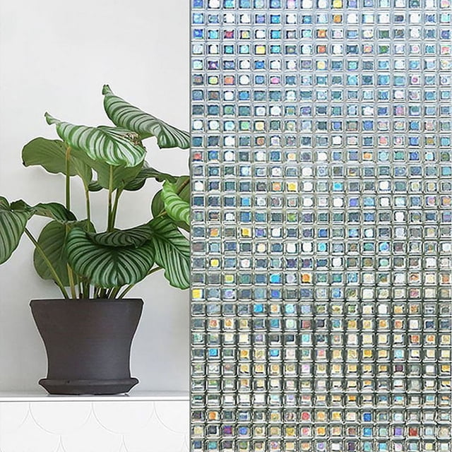 Película para ventana de privacidad de vidrieras, vinilo decorativo estático con patrón de mosaico, película de tinte para ventana de arcoíris extraíble, películas iridiscentes no adhesivas para el hogar, 17,7 x 39,3 pulgadas brillar Electrónica