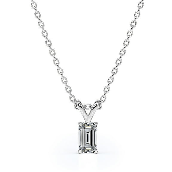JeenMata 0.5 Carat Emerald Cut Moissanite - Charming Pendant Necklace - 18K White Gold Plating Over Silver