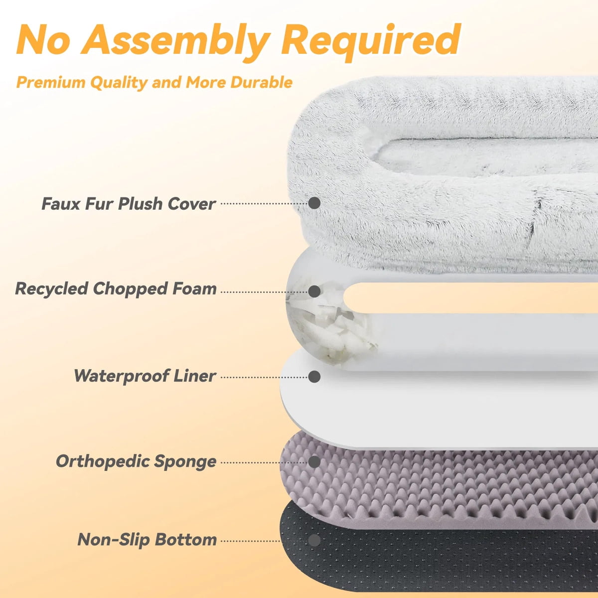 Human Size Dog Bed for Adults & Pets, Washable Faux Fur Orthopedic Napping Bed with Pillow Blanket Strap for Cozy Relaxation