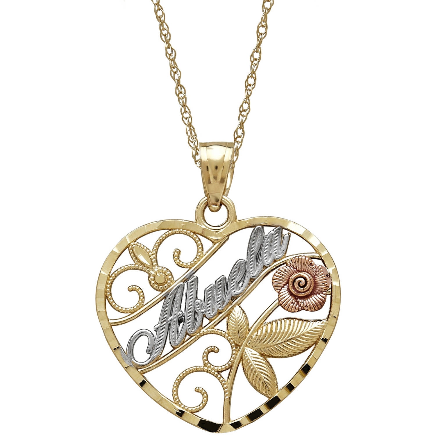 Simply Gold Precious Sentiments 10kt Yellow, White and Pink Gold Heart with "abuela" (Grandmother) and Flower... by Richline Group Inc