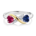thumbnail image 2 of Gem Stone King 925 Sterling Silver and 10K Yellow Gold Red Created Ruby Blue Created Sapphire and Lab Grown Diamond Ring for Women (1.14 Cttw, Available in Size 5, 6, 7, 8, 9), 2 of 5