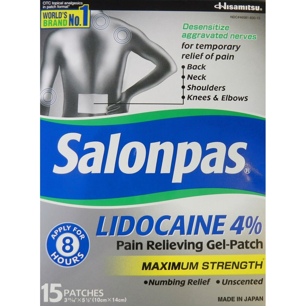 Salonpas 15 Patches Lidocaine 4 Maximum Strength Pain Relieving Gel
