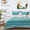 thumbnail image 3 of Queen 4 Piece Bedding Set Modern Cyan Green Gradient Stripes Soft Breathable Duvet Cover and Pillowcase, Abstract Lines Duvet Cover Set Bed Sheets for Bedroom Dormitory Guest Room, 3 of 9