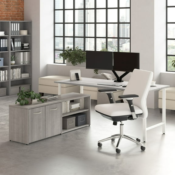 Hustle 72W Computer Desk with Storage Cabinet in Platinum Gray - Engineered Wood