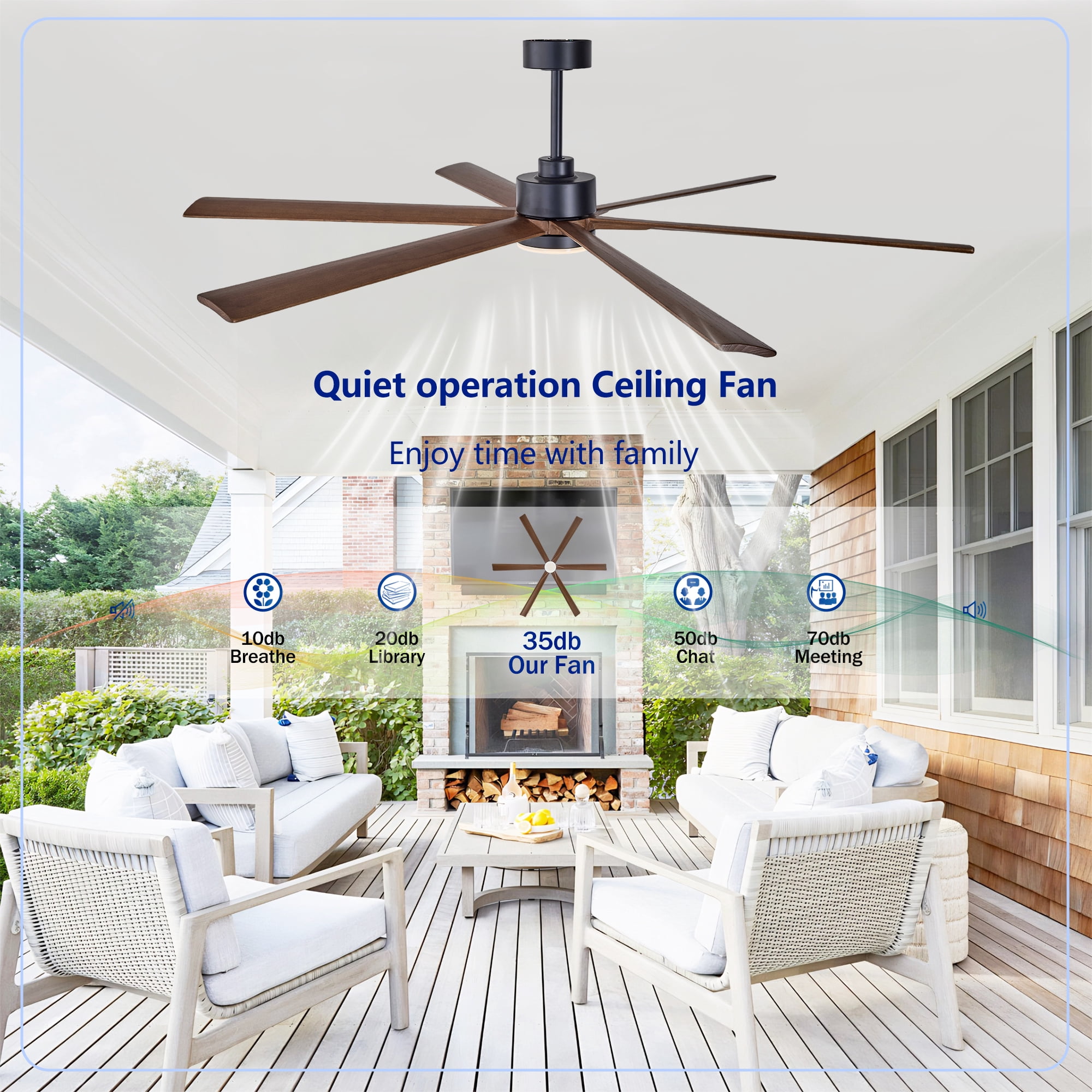 Leumius 70" Ceiling Fan with Lights Quiet DC Motor Ceiling Fans 6 Speed Levels,Reversible Ceiling Fan for Patio Living Room Bedroom Black + Red Walnut