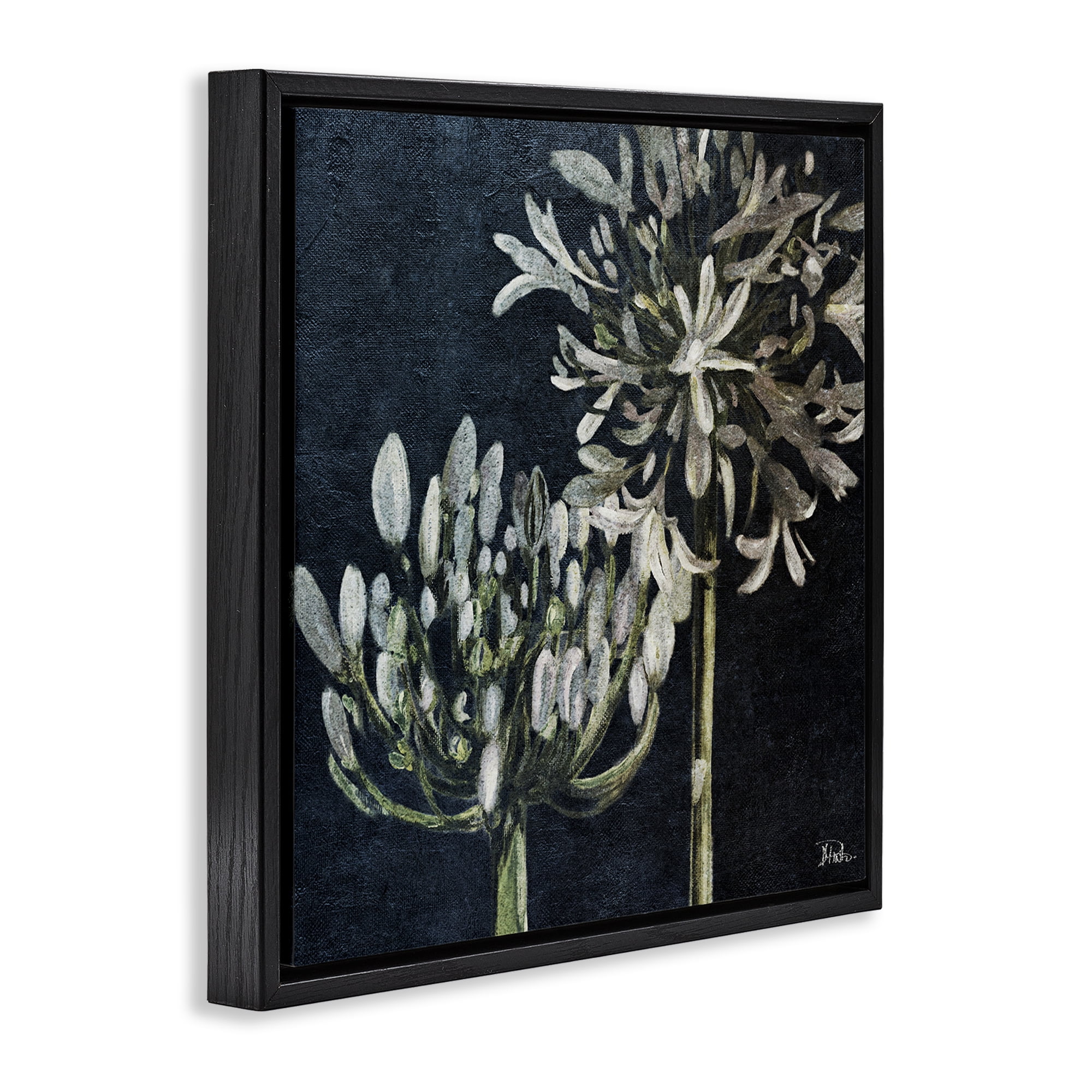 Stupell Industries Blooming White Herbs Botanical & Floral Painting Black Floater Framed Canvas Art Print Wall Art, 18 x 18
