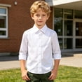 thumbnail image 2 of SGMVNU Unisex Kids Button Down Dress Shirt Boys Girls Long Sleeve Pleated Uniform Shirts Spring Fall School Clothes, Size 2-3 Years, Multicolour, 2 of 9
