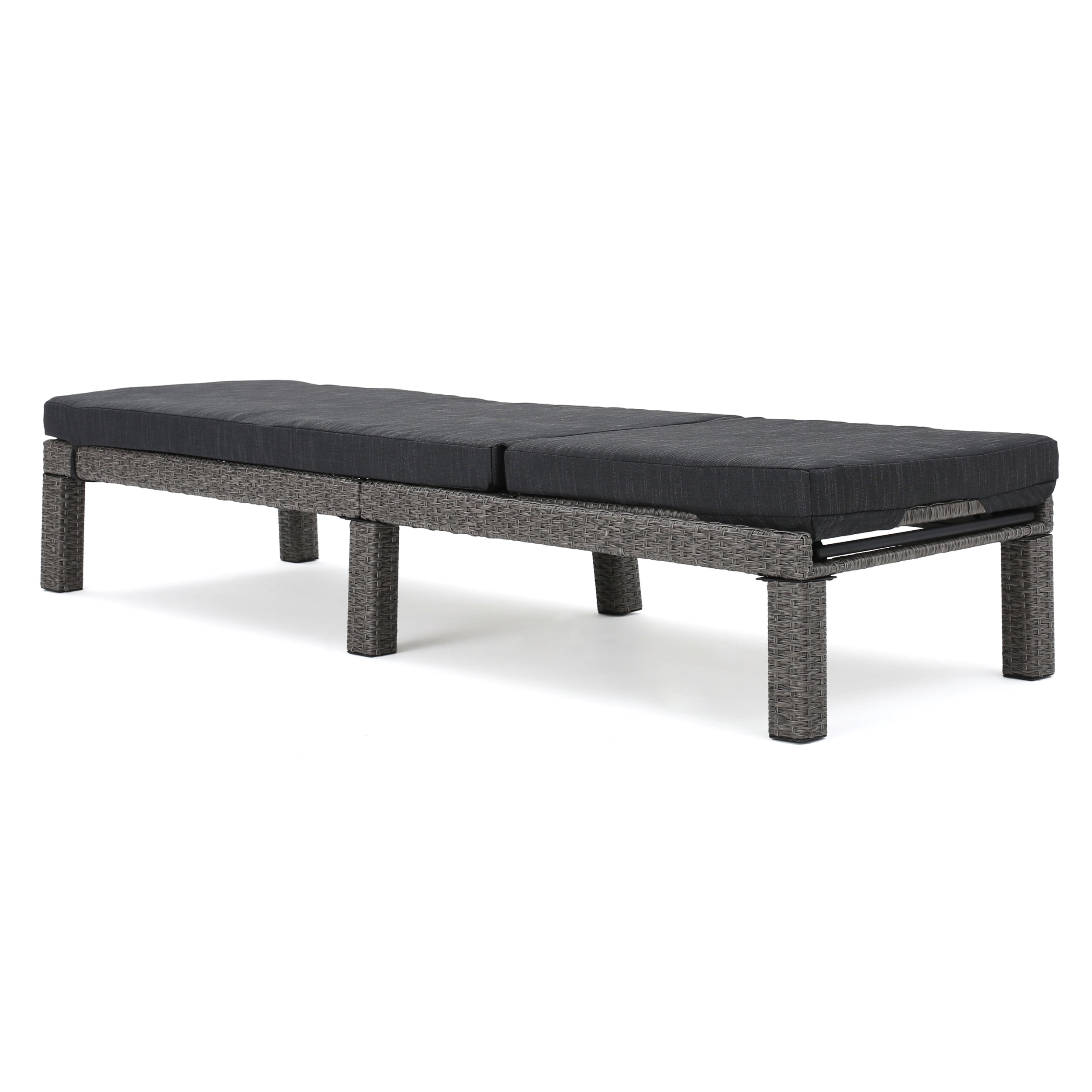 Outdoor Frame Chaise Lounge with Cushion for Patio Poolside, Black