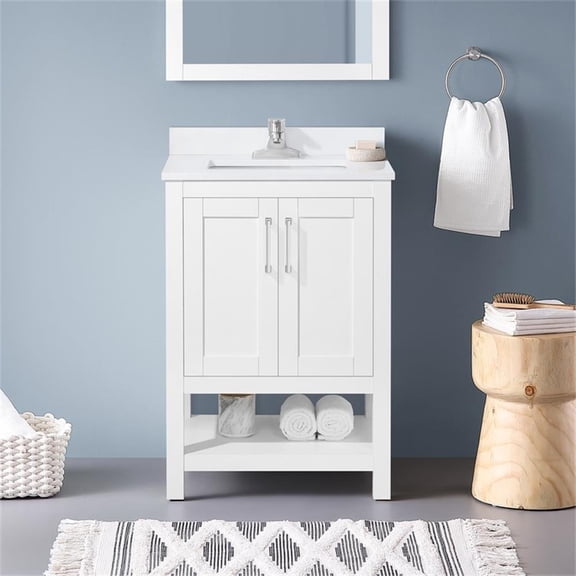 Pemberly Row 24" Bathroom Vanity in White with White Countertop