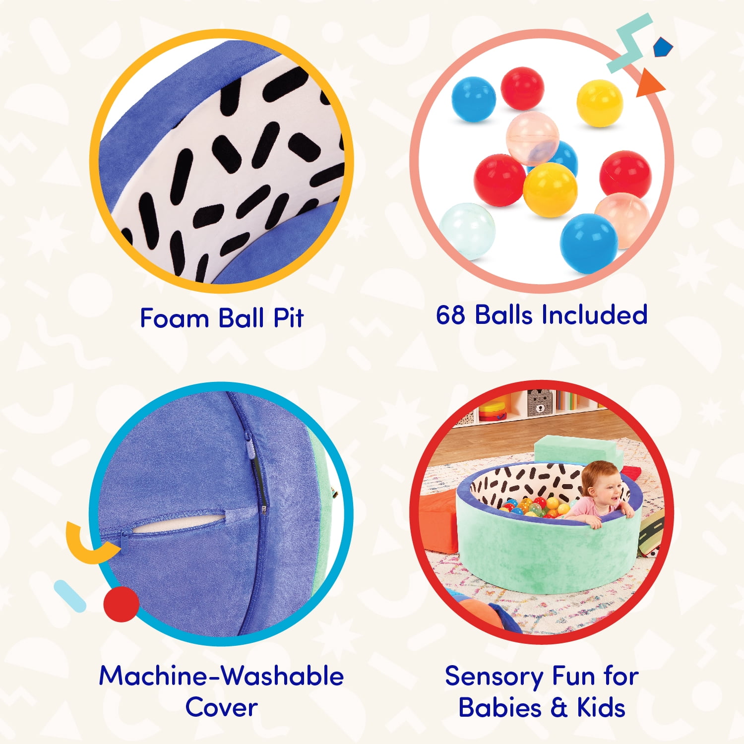Battat Hop in Foam Indoor Ball Pit with 65+ Balls and Washable Cover, Toddler and Preschool Toys  (图4) Battat Hop in Foam Indoor Ball Pit with 65+ Balls and Washable Cover, Toddler and Preschool Toys  (图4)