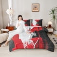 thumbnail image 4 of Feelyou Artwork Geometric Full Size Comforter Sets for Adult, Retro Oil Printing Bedding Comforter Set, Black Red Abstract Reversible Bedding Sets, Microfiber Bedroom Decor, 3pcs, 4 of 8