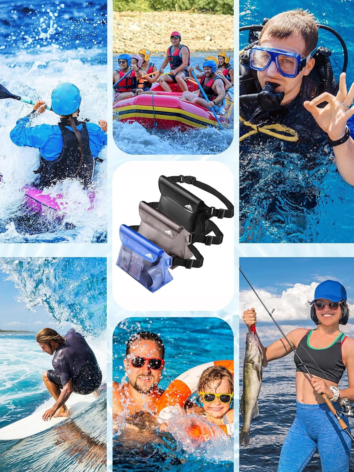 2/3/4 Pack Waterproof Pouch with Waist Strap, Screen Touchable Dry Bag with Adjustable Belt for Phone Valuables for Kayaking, Swimming, Snorkeling, Boating, Fishing, Surfing & Beach