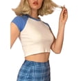 thumbnail image 7 of Qiylii Women Summer T-Shirt Short Sleeve Round Neck Colorblock Crop Top, 7 of 7