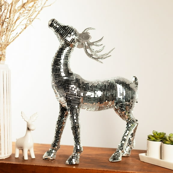 Northlight Mirrored and Glittered Standing Deer Christmas Figure - 19" - Silver