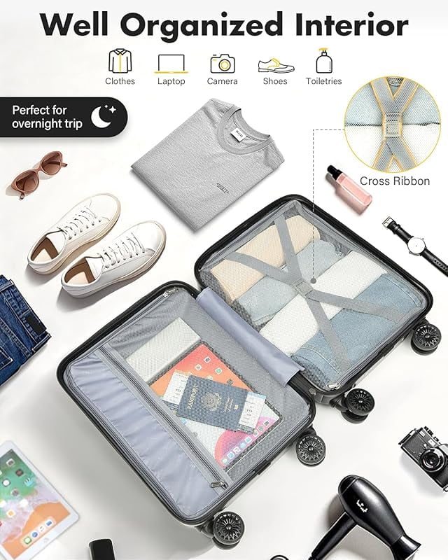16 Inch Carry On Luggage Airline Approved, Hard Shell Suitcase with TSA Lock, Lightweight Spinner Wheels Durable ABS Compact Carry-On for Travel Weekend Trips Men Women