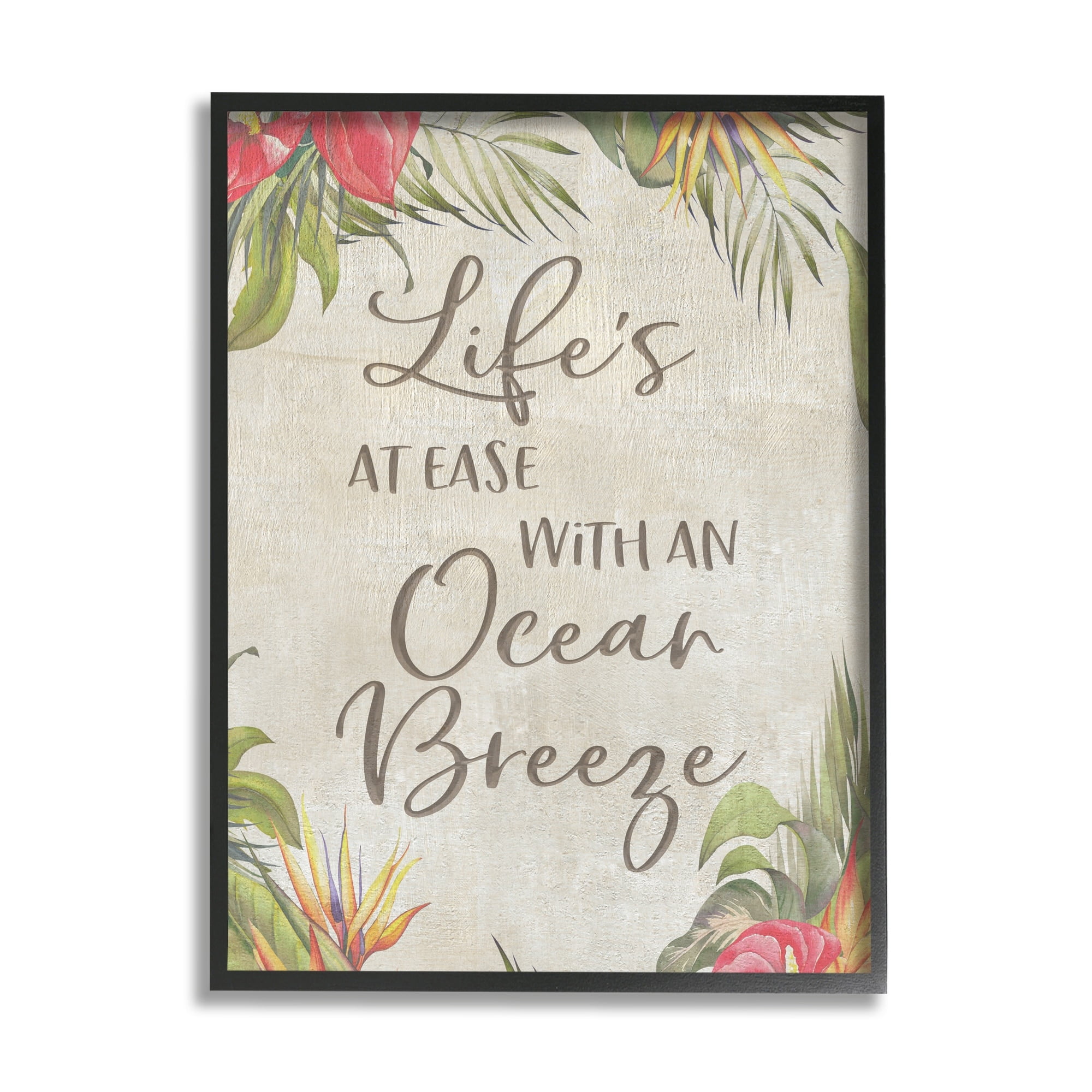 Stupell Industries Tropical Ocean Breeze Floral Border Summer Phrase Graphic Art Gray Framed Art Print Wall Art, Design by CAD Designs