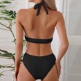 thumbnail image 7 of Plus Size Bathing Suit for Women Solid Color Fashion Crossing Suspenders Backless Bikinis Sets Racerback Tops with Bikinis Bottom, 7 of 7
