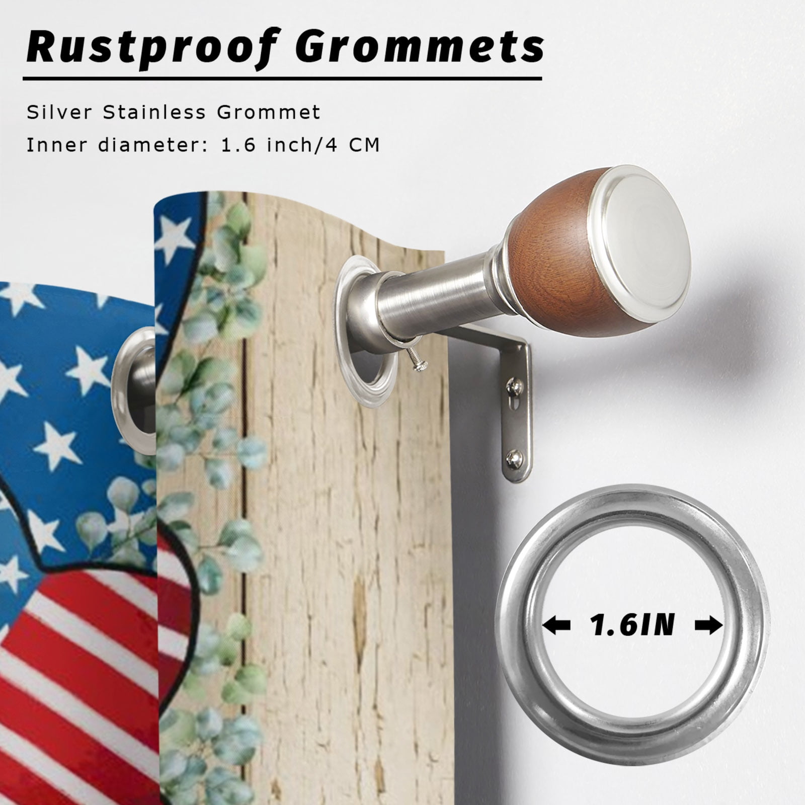 Independence Day Outdoor Curtains for Patio, Hearts American Flag Eucalyptus Leaves Sunshade Privacy Drapes Grommet Waterproof Outside Curtains for Porch/Cabana/Balcony 54"x 108", 1 Panel