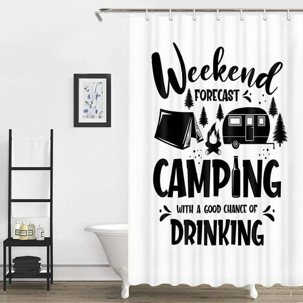 White Black Rv Shower Curtains Camping, What Size Shower Curtain For Travel Trailer