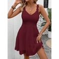 thumbnail image 4 of Burgundy Womens Lace-Trimmed Sleeveless V-Neck Casual Vacation Dress With Eyelet Detail, 4 of 6