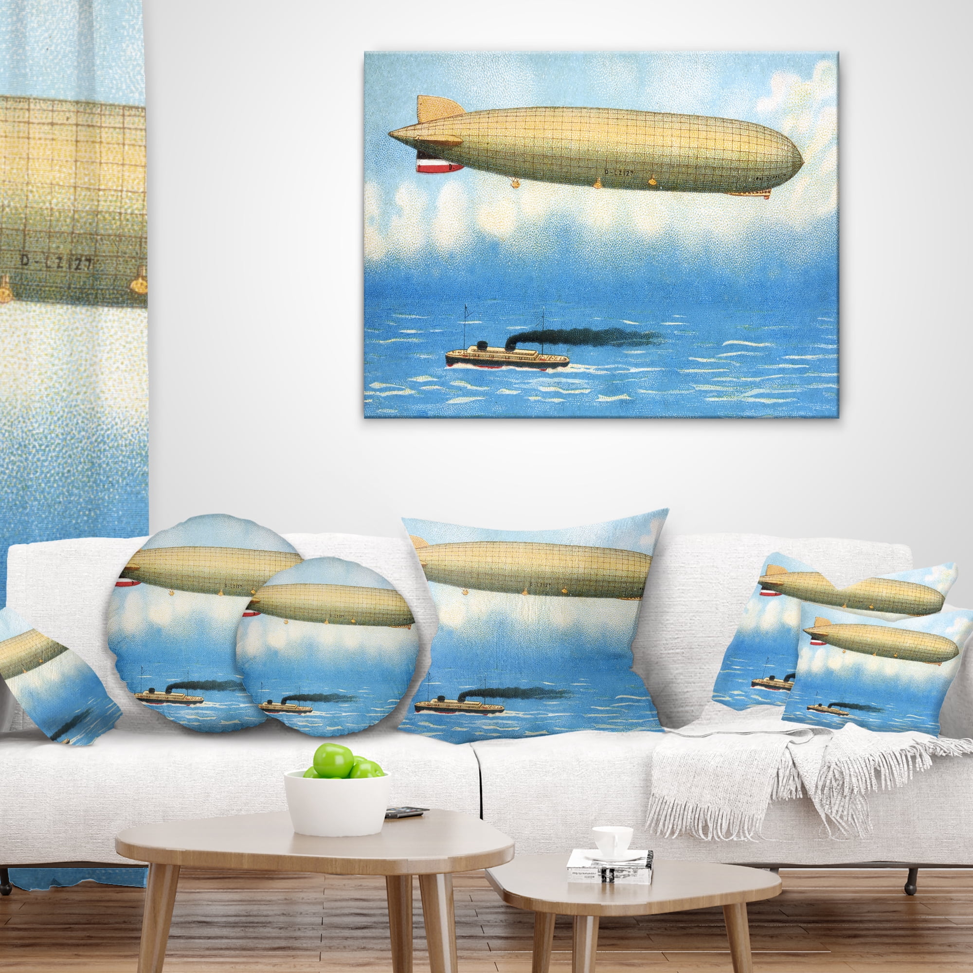 Designart Airship Illustration - Abstract Throw Pillow - 18x18
